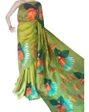 Green Hand Painted Pure Silk Mark Certified Bishnupuri Silk Sarees - Dailybuyys