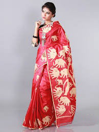 Red Hand Painted Pure Silk Mark Certified Bishnupuri Silk Sarees - Dailybuyys