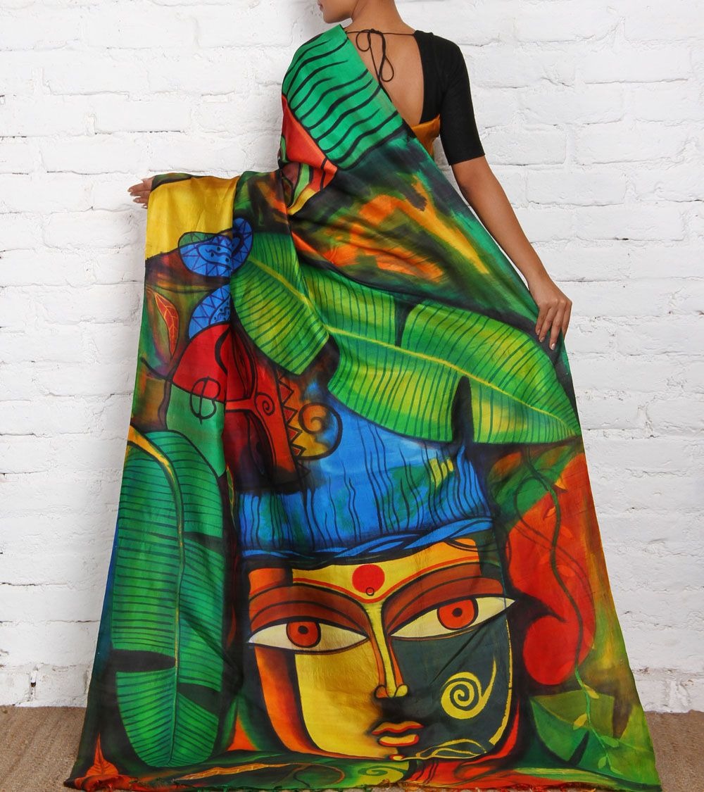 Green Red Hand Painted Pure Silk Mark Certified Bishnupuri Silk Sarees - Dailybuyys