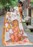 Beige Hand Painted Pure Cotton Dhonekhali Handloom Sarees