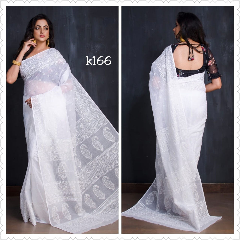 White KK Kota Doriya Sarees - Dailybuyys