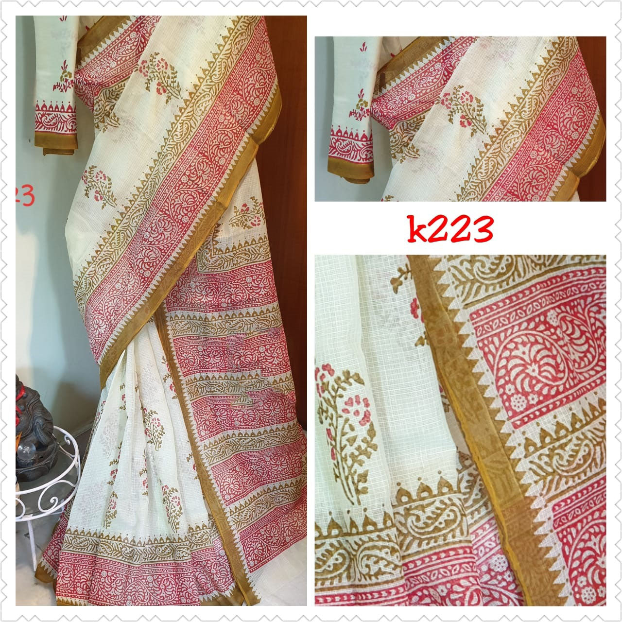 Red Beige KK Kota Doriya Sarees - Dailybuyys