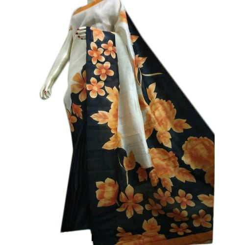 Black Beige Hand Painted Pure Silk Mark Certified Bishnupuri Silk Sarees - Dailybuyys