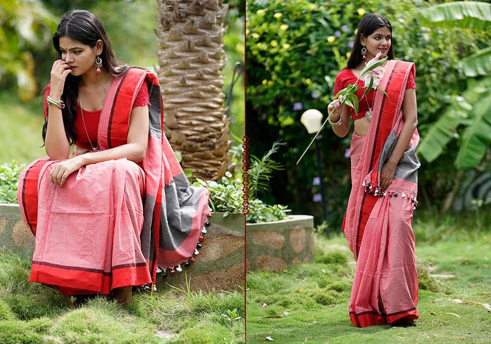 Red Pure Cotton Khadi Sarees - Dailybuyys
