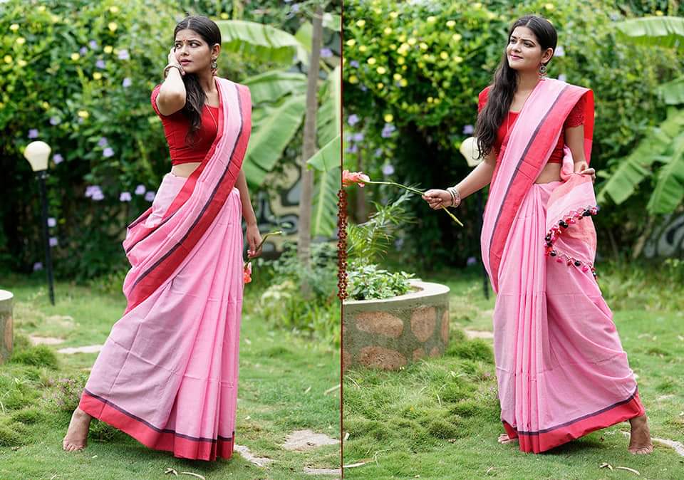 Pink Pure Cotton Khadi Sarees - Dailybuyys