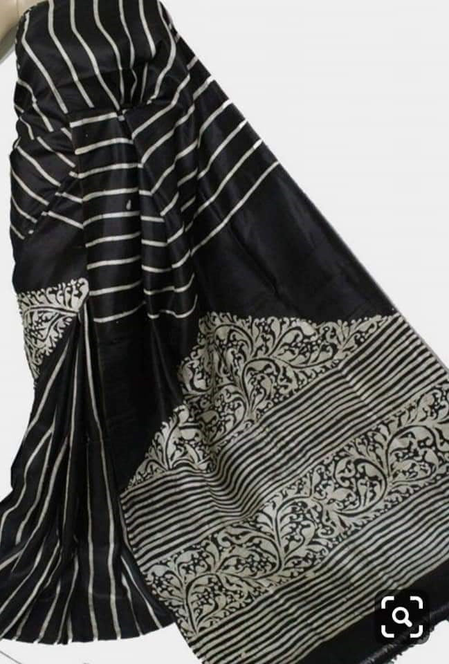 Black Block Printed Pure Silk Mark Certified Bishnupuri Silk Sarees - Dailybuyys