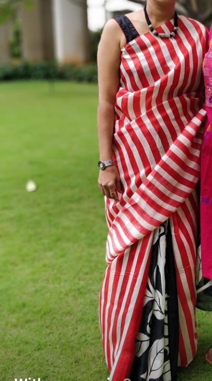 Red Beige Block Printed Pure Silk Mark Certified Bishnupuri Silk Sarees - Dailybuyys