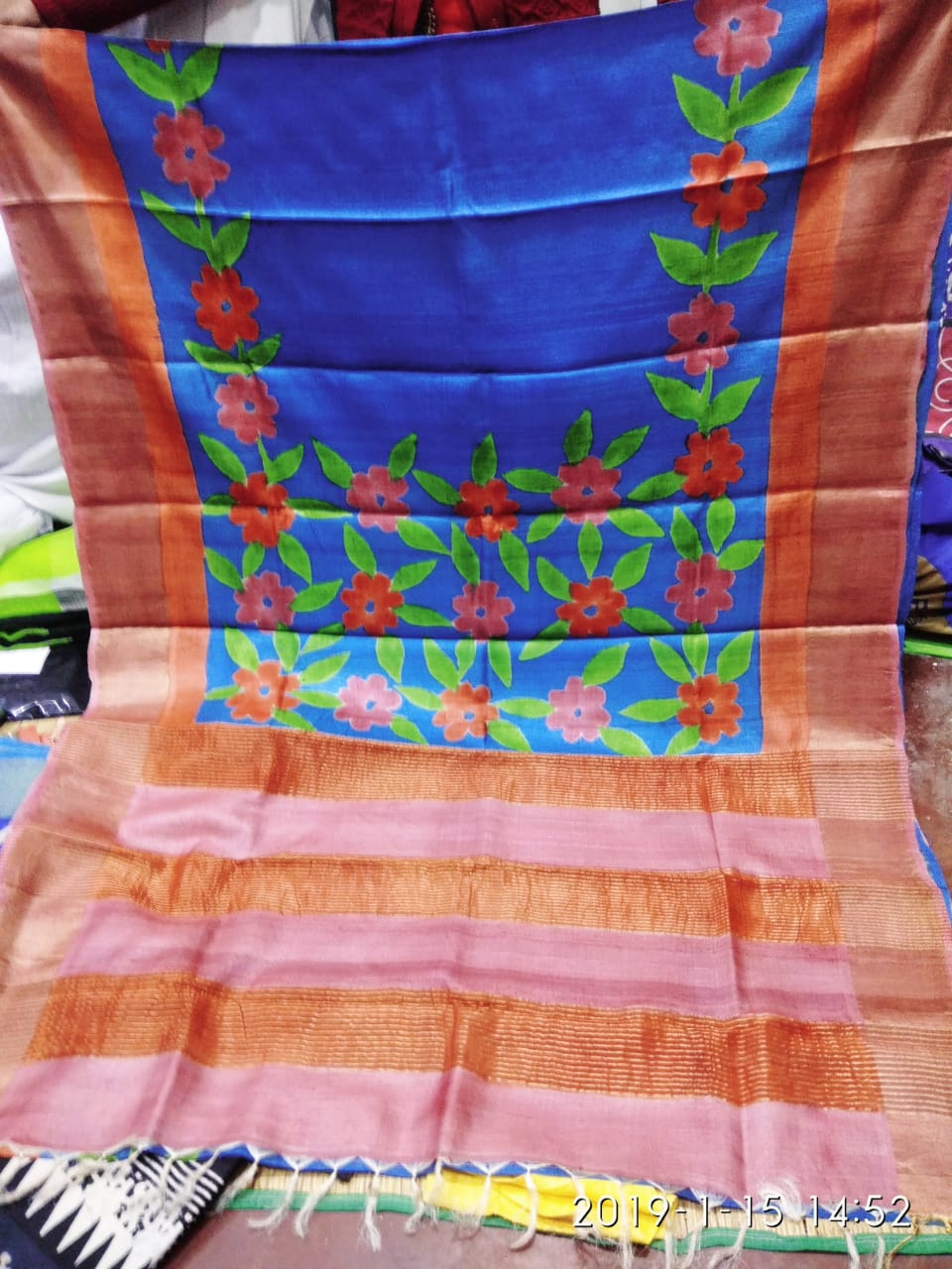 Blue Hand Painted Zari Border Pure Silk Mark Certified Tussar Silk Sarees - Dailybuyys