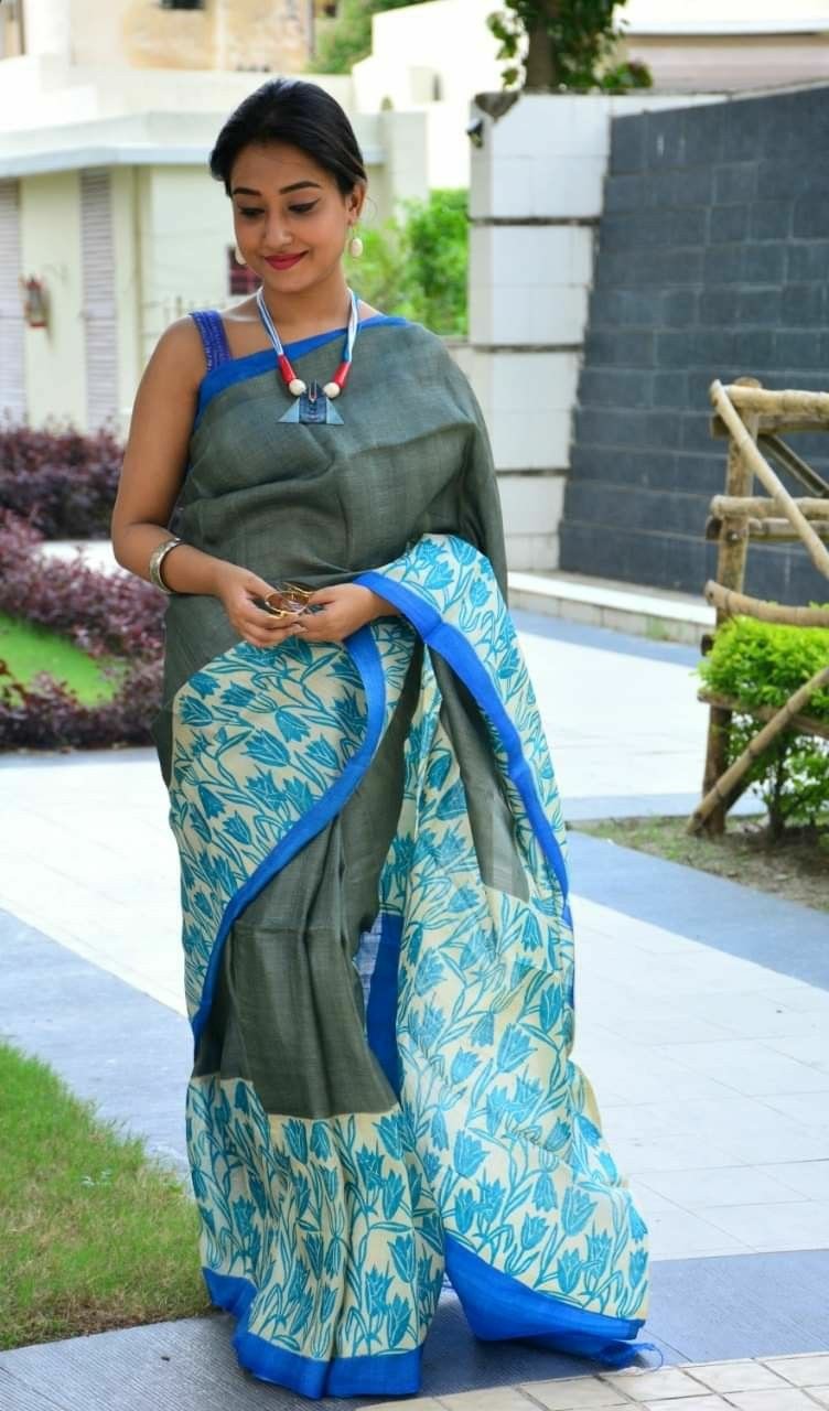 Blue Hand Painted Pure Silk Mark Certified Bishnupuri Silk Sarees - Dailybuyys