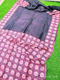 Purple Grey Block Printed Pure Silk Mark Certified Bishnupuri Silk Sarees