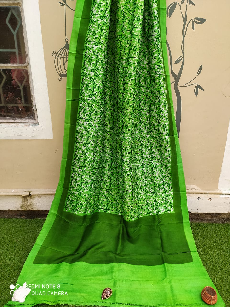 Green Block Printed Pure Silk Mark Certified Bishnupuri Silk Sarees - Dailybuyys