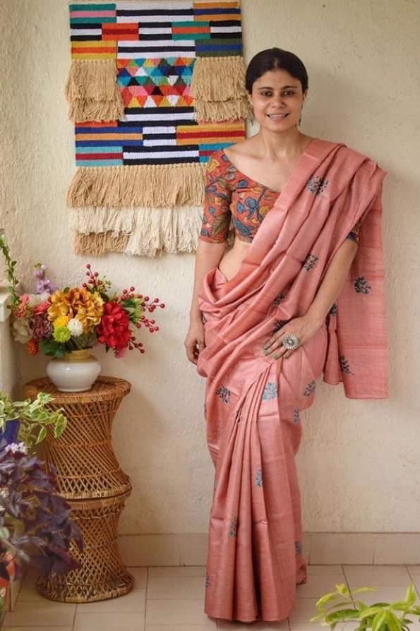 Pink Block Painted Pure Silk Mark Certified Bishnupuri Silk Sarees - Dailybuyys