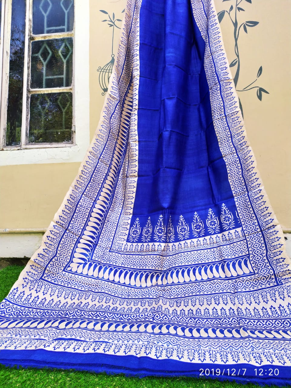 Blue Discharge Dye Block Printed Pure Silk Mark Certified Bishnupuri Silk Sarees - Dailybuyys