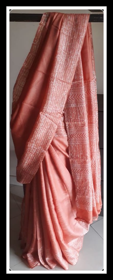 Pink Block Printed Pure Silk Mark Certified Bishnupuri Silk Sarees - Dailybuyys