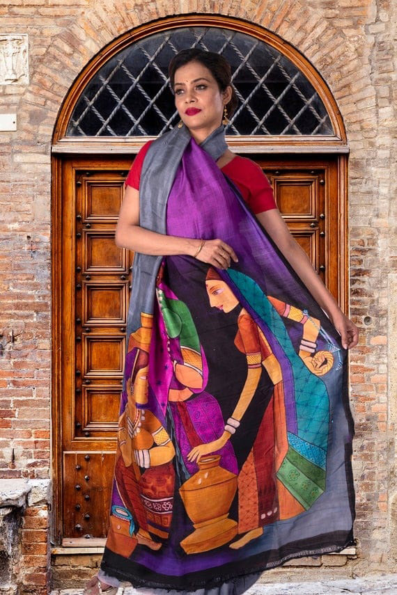 Red Hand Painted Pure Silk Mark Certified Bishnupuri Silk Sarees - Dailybuyys