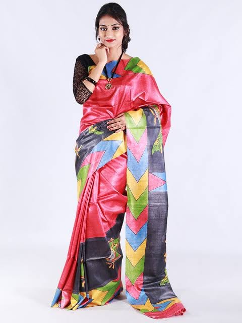 Red Hand Painted Pure Silk Mark Certified Bishnupuri Silk Sarees - Dailybuyys