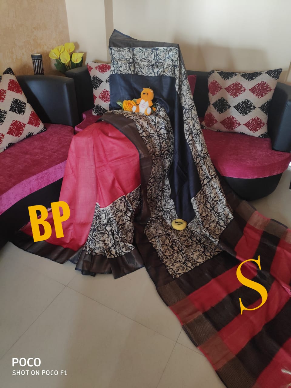 Black Block Printed Zari Border Pure Silk Mark Certified Tussar Silk Sarees - Dailybuyys