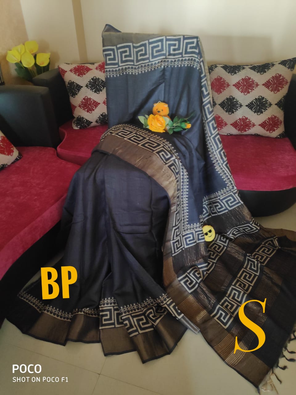 Black Block Printed Zari Border Pure Silk Mark Certified Tussar Silk Sarees - Dailybuyys