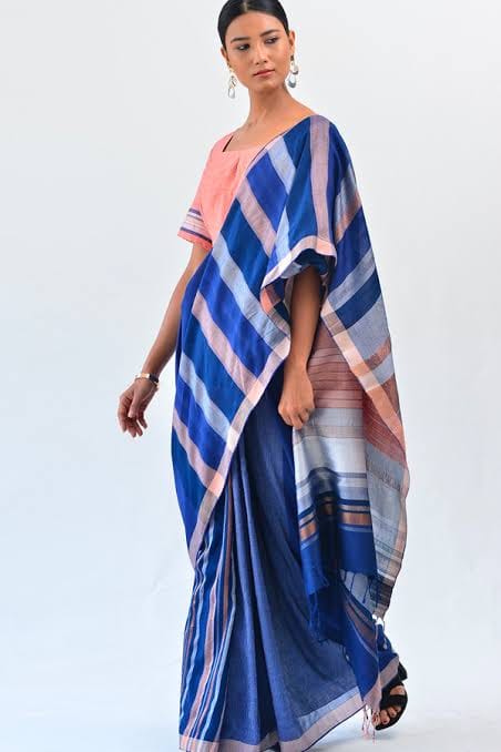 Blue Hand Painted Pure Silk Mark Certified Bishnupuri Silk Sarees - Dailybuyys