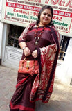 Maroon Hand Painted Pure Silk Mark Certified Bishnupuri Silk Sarees