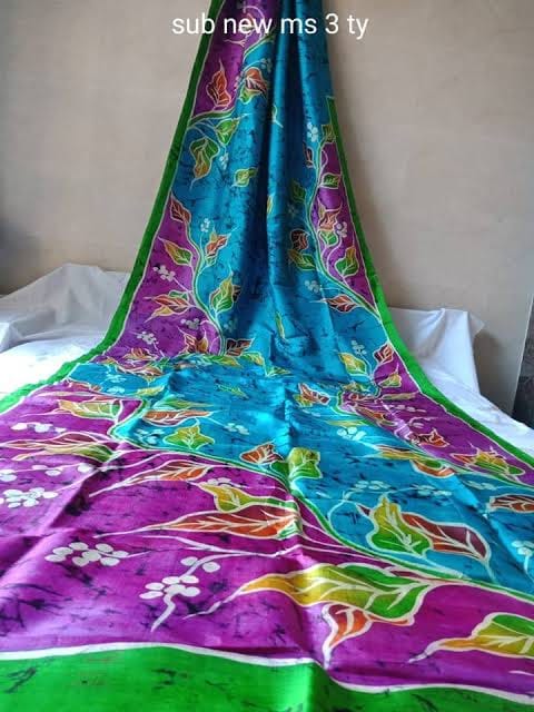 Blue Exclusive Wax Hand Batik Print Pure Silk Mark Certified Bishnupuri Silk Sarees - Dailybuyys