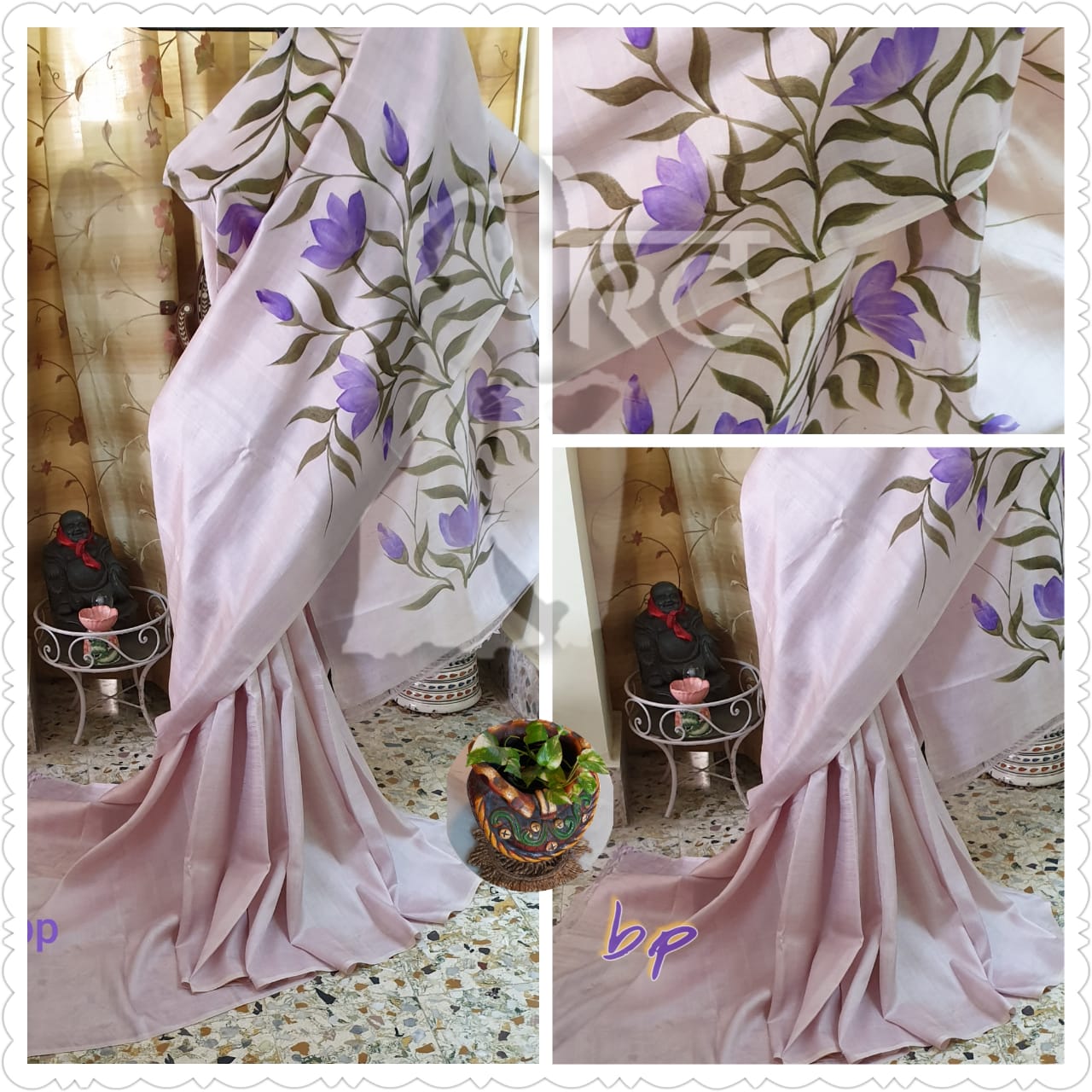 Hand Painted Floral Pure Silk Mark Certified Bishnupuri Silk Sarees - Dailybuyys