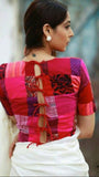 Multi Color Patch Boat Neck Tied Details Half Sleeve Blouses(Add to Cart 15% Off)