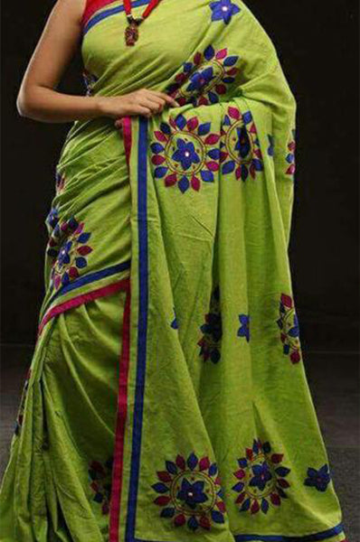 Green Applique Sarees - Dailybuyys