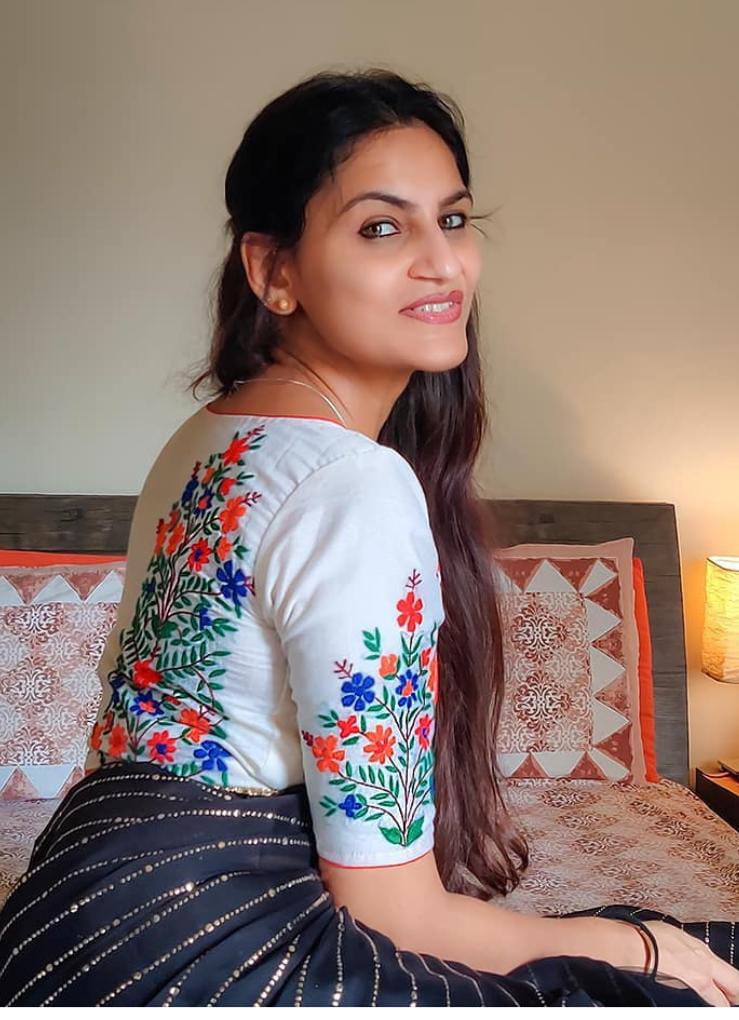 Floral Motif Embroidered Boat Neck Tied detailing Blouses(Add To Cart 15% Off) - Dailybuyys