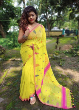 Yellow Khadi Cotton Handloom Sarees (Add to Cart Get 15% Extra Discount - Dailybuyys