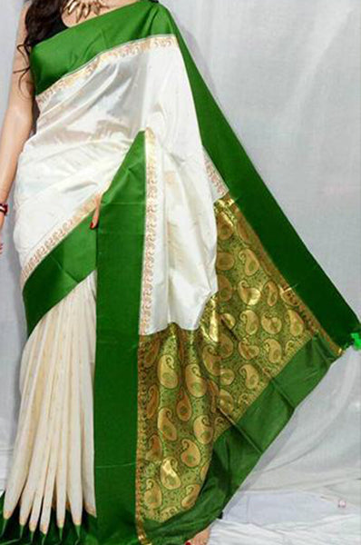 Green White Garad Silk Sarees - Dailybuyys