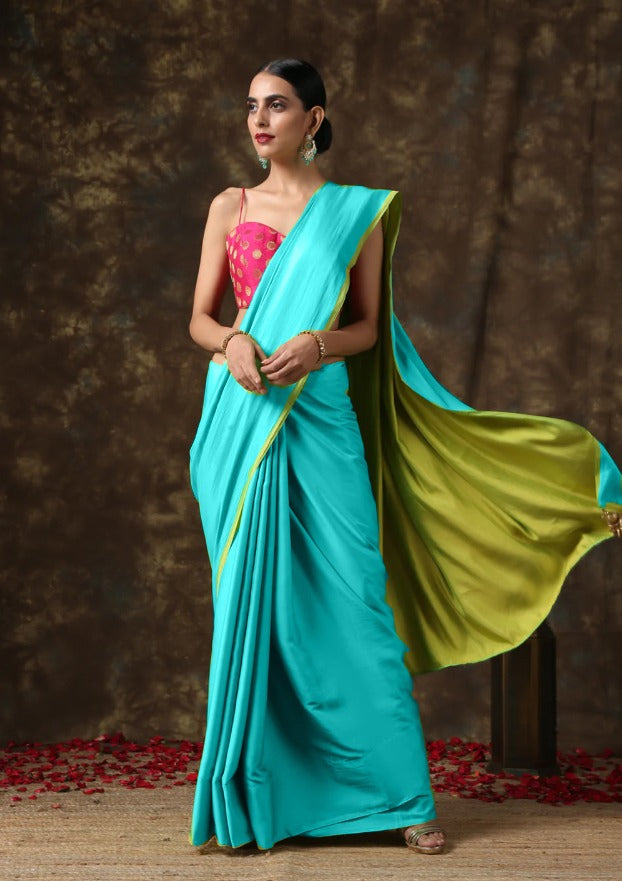 Oceanic Blue Handloom Cotton Sarees - Dailybuyys