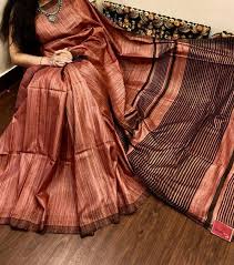 Pink Pure Silk Mark Certified Tussar Ghicha Silk Sarees - Dailybuyys