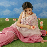 Pure Soft Cotton Pink Mulmul Embroidery Sarees