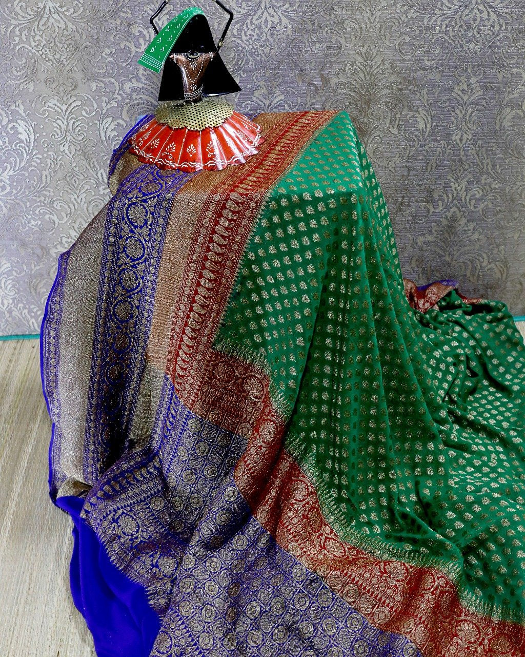 Green Georgette Banarasi Sarees - Dailybuyys