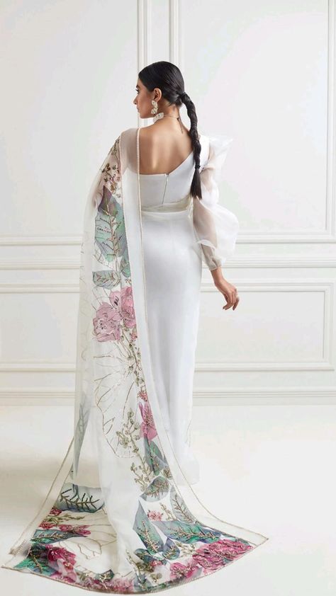 White Designer Organza Sarees - Dailybuyys