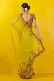 Lime yellow Designer Organza Saree