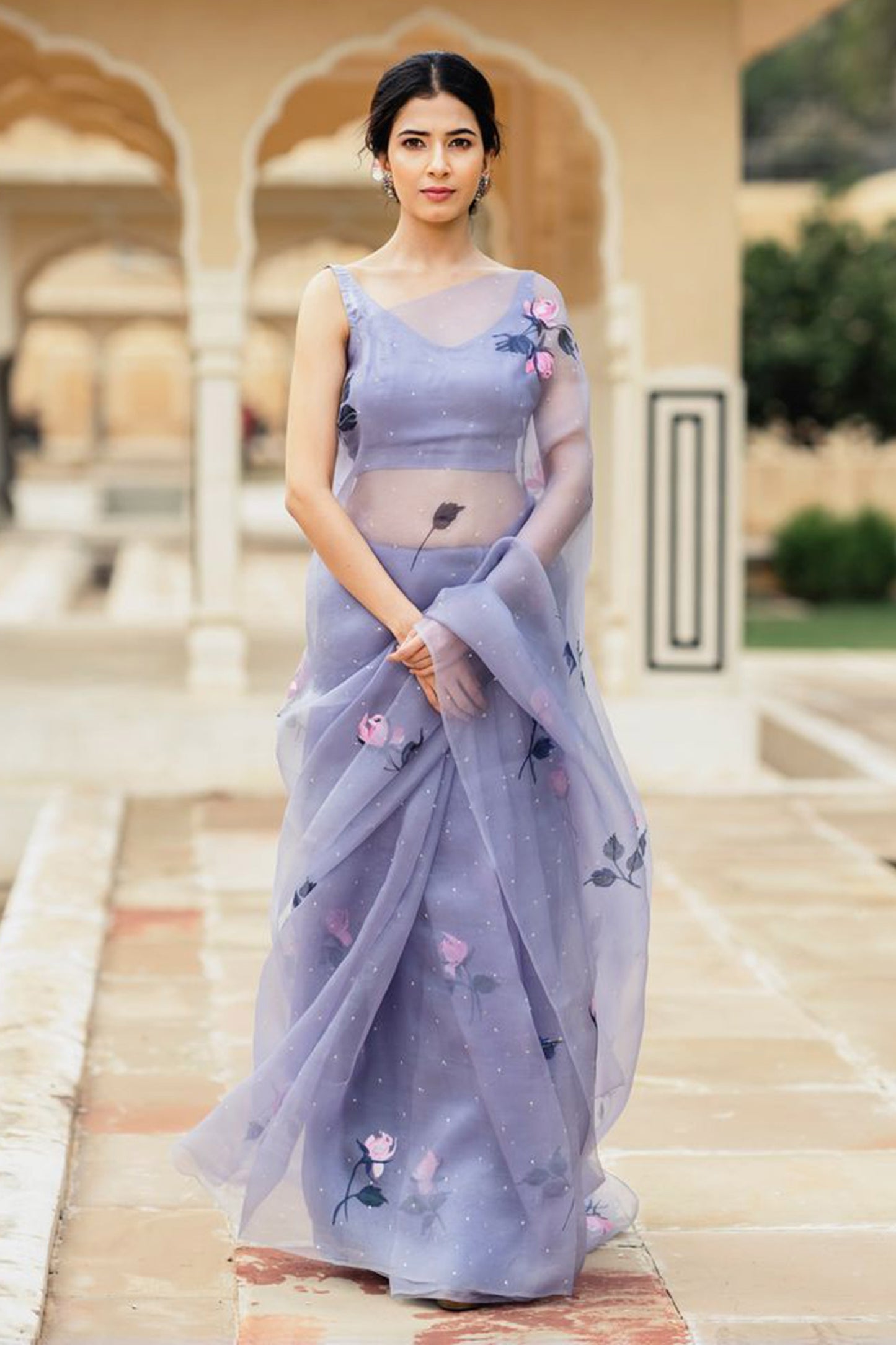 Lavender Designer Organza Saree - Dailybuyys