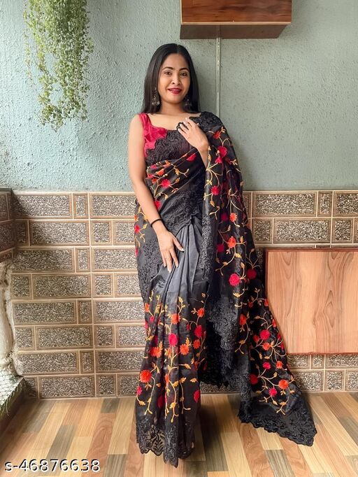 Beige Pure Digital Print Organza Sarees - Dailybuyys