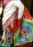 White Hand painted Pure Silk Mark Certified Bishnupuri Silk Sarees