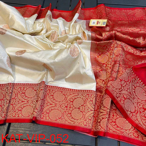 White Banarasi Pure Silk Sarees