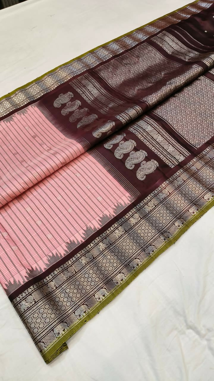 Gadwal pure silk sarees with kuttu kanchi borders and handwoven meenakari turning buta in border *Rs.24500*+ ship