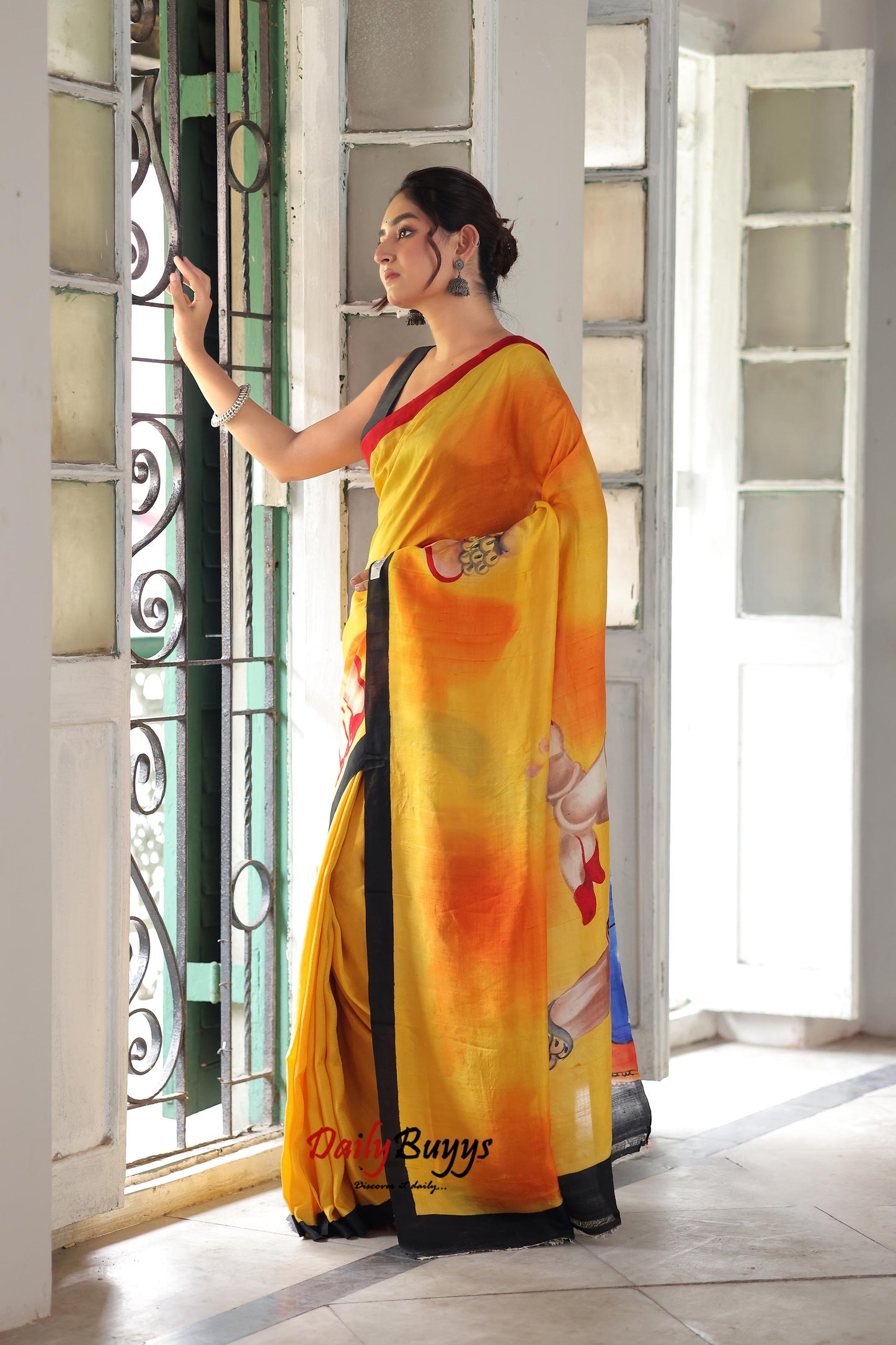 Hand Painted Pure Silk Mark Certified Bishnupuri Silk Sarees - Dailybuyys