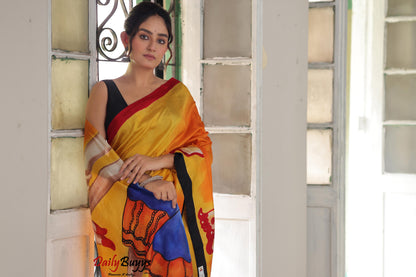 Hand Painted Pure Silk Mark Certified Bishnupuri Silk Sarees - Dailybuyys