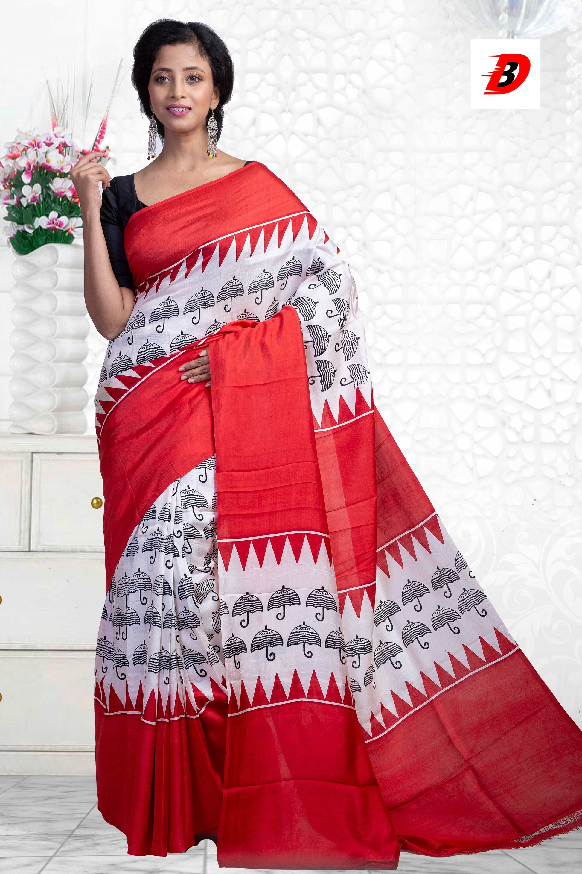 Barsha Block Printed Pure Silk Mark Certified Bishnupuri Silk Sarees