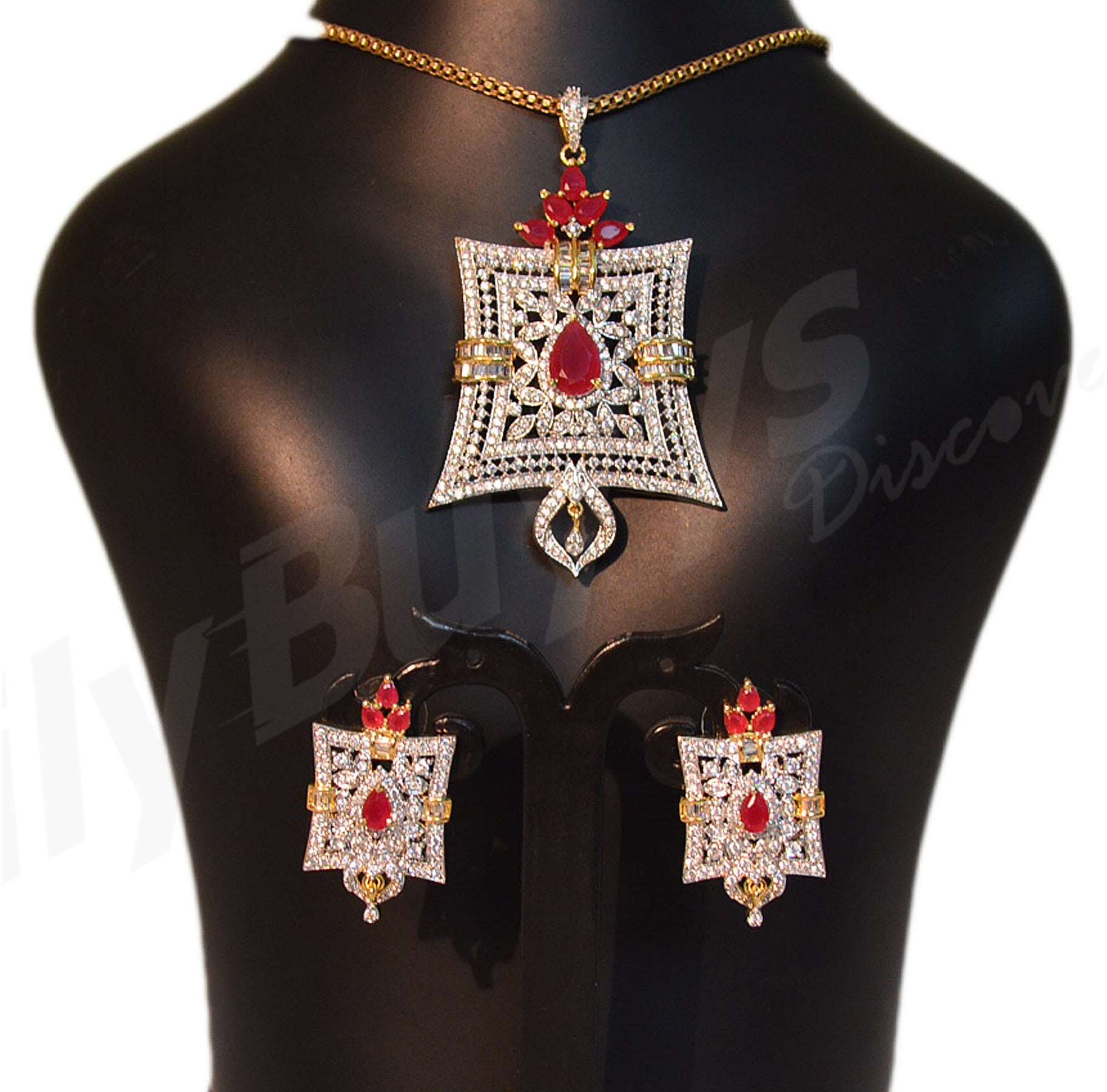 Beautiful white and red stone designed Jewellery Sets - Dailybuyys