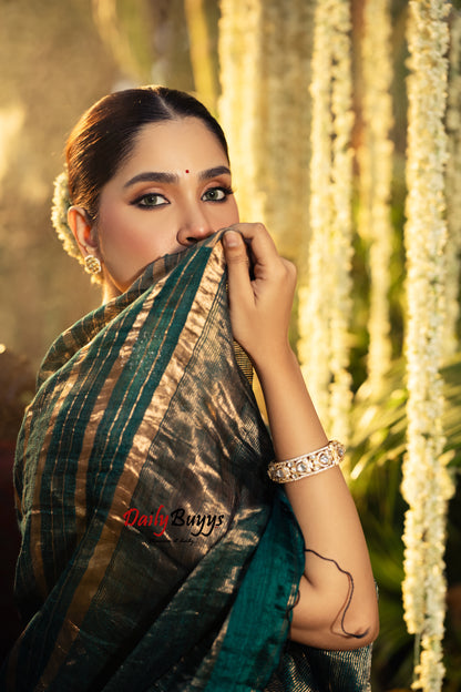 Exclusive Green Matka Pure Silk Mark Certified Muslin Sarees