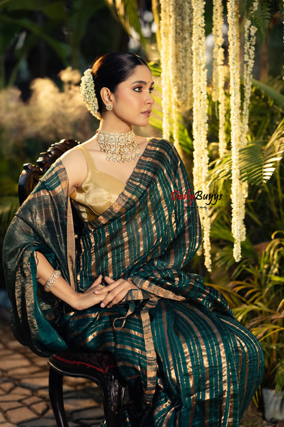 Exclusive Green Matka Pure Silk Mark Certified Muslin Sarees