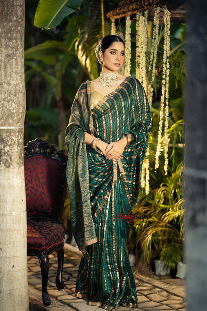 Exclusive Green Matka Pure Silk Mark Certified Muslin Sarees