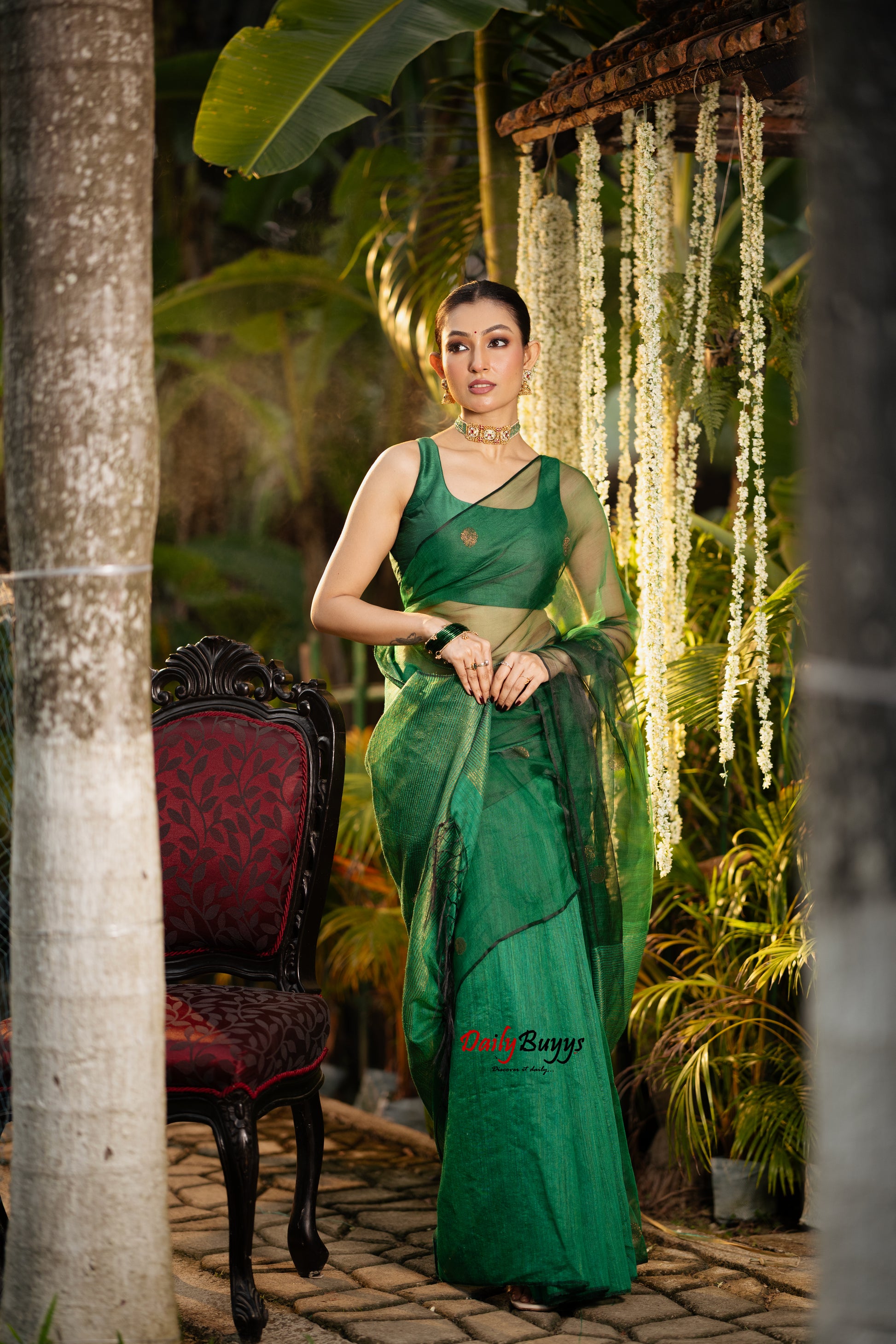 Green Pure Matka Silk Mark Certified Muslin Jamdani Sarees